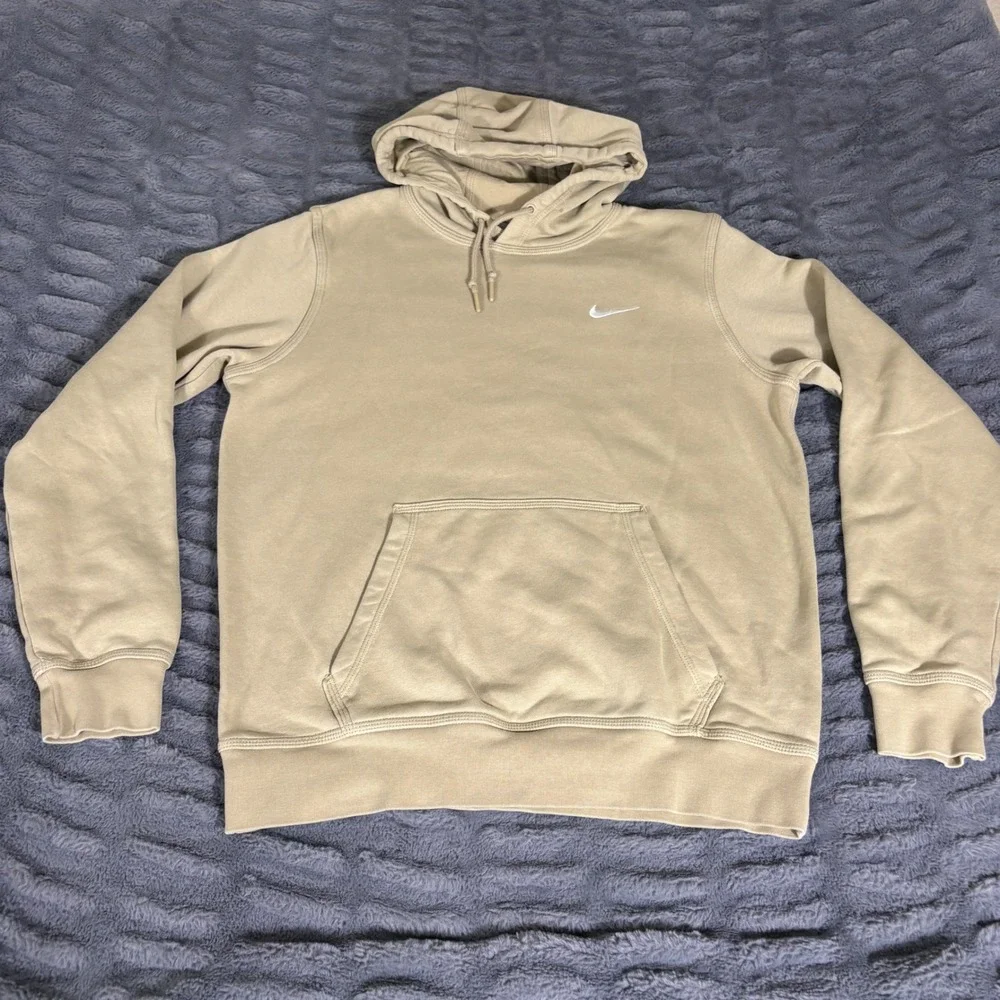 Nike Sportswear Club Fleece Pullover Hoodie Khaki Beige Mens Medium 811457-250